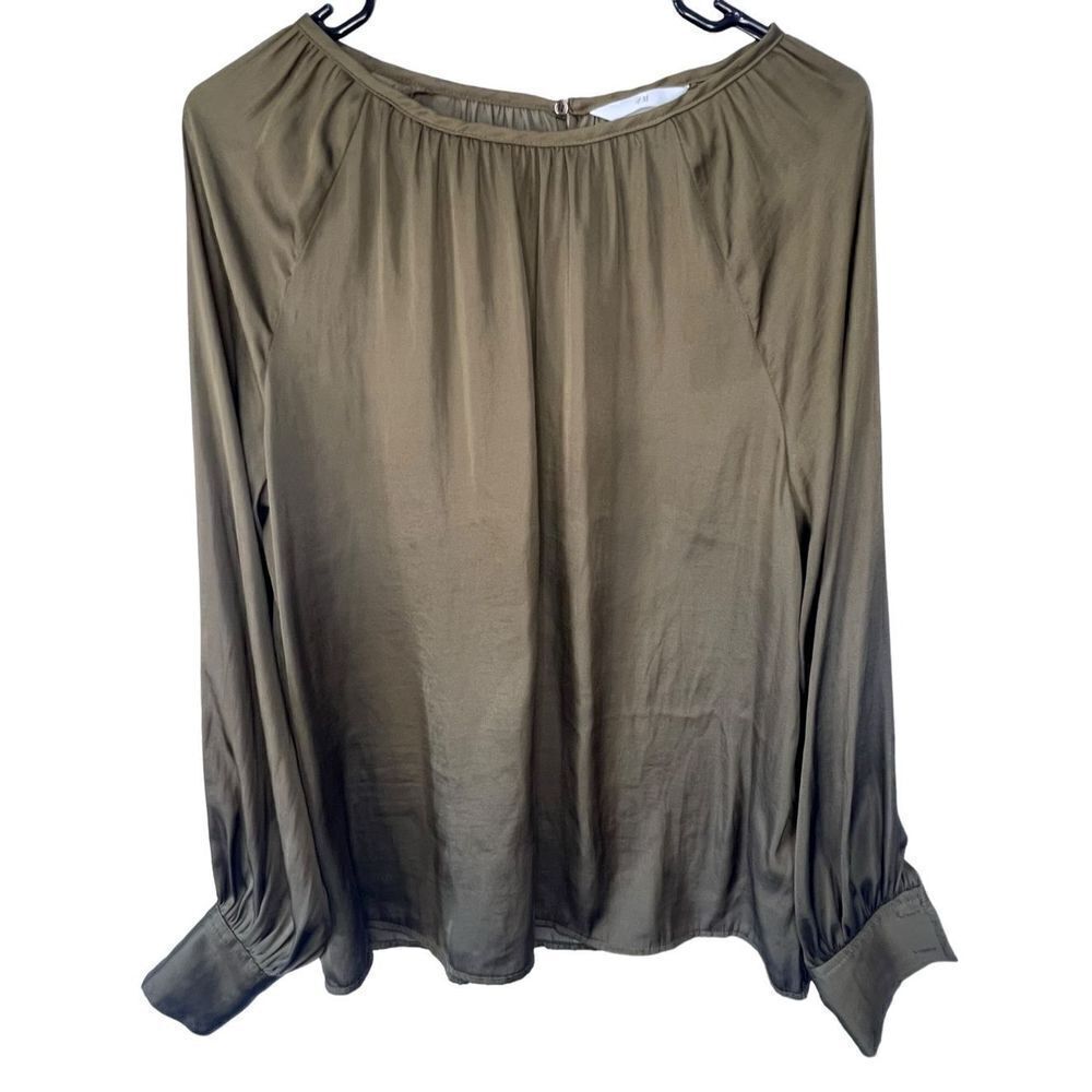 H&M Olive Green Long Sleeve Lightweight Loose Fit Blouse